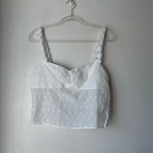 Princess Polly Franca White Eyelet Floral Embroidered Cropped Tank Top 8